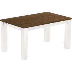 Esstisch 150x90 Rio Classico Nussbaum Weiss massiver Pinien Holztisch - vorgerichtet für Ansteckplatten - Tisch ausziehbar
