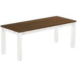 Esstisch 200x80 Rio Classico Nussbaum Weiss massiver Pinien Holztisch - vorgerichtet für Ansteckplatten - Tisch ausziehbar