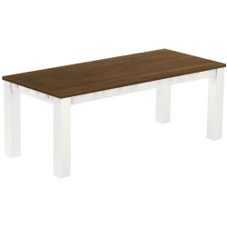 Esstisch 208x90 Rio Classico Nussbaum Weiss massiver Pinien Holztisch - vorgerichtet für Ansteckplatten - Tisch ausziehbar