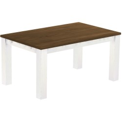 Esstisch 160x100 Rio Classico Nussbaum Weiss massiver Pinien Holztisch - vorgerichtet für Ansteckplatten - Tisch ausziehbar