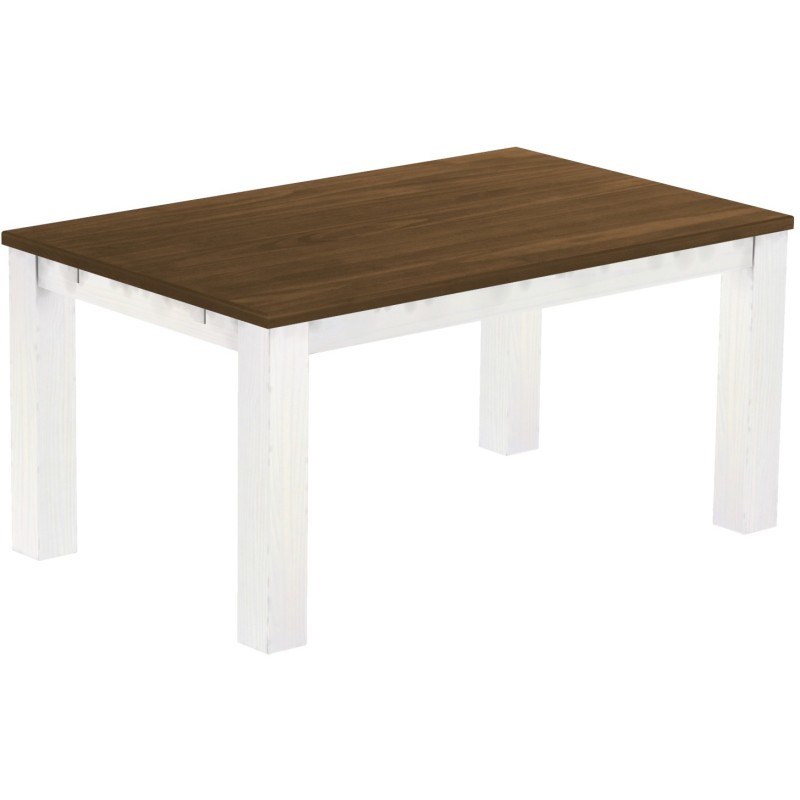 Esstisch 160x100 Rio Classico Nussbaum Weiss massiver Pinien Holztisch - vorgerichtet für Ansteckplatten - Tisch ausziehbar