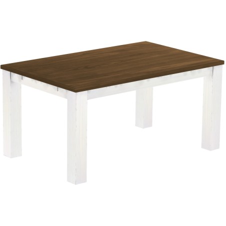 Esstisch 160x100 Rio Classico Nussbaum Weiss massiver Pinien Holztisch - vorgerichtet für Ansteckplatten - Tisch ausziehbar