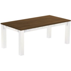 Esstisch 200x100 Rio Classico Nussbaum Weiss massiver Pinien Holztisch - vorgerichtet für Ansteckplatten - Tisch ausziehbar