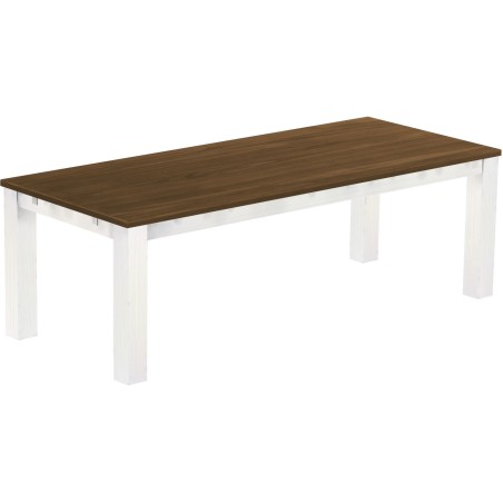 Esstisch 240x100 Rio Classico Nussbaum Weiss massiver Pinien Holztisch - vorgerichtet für Ansteckplatten - Tisch ausziehbar