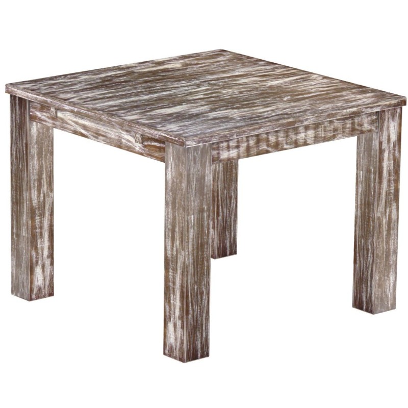 Esstisch 100x100 Rio Classico Shabby Antik Eiche massiver Pinien Holztisch - vorgerichtet für Ansteckplatten - Tisch ausziehbar