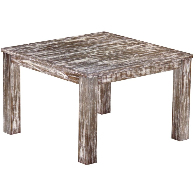 Esstisch 120x120 Rio Classico Shabby Antik Eiche massiver Pinien Holztisch - vorgerichtet für Ansteckplatten - Tisch ausziehbar