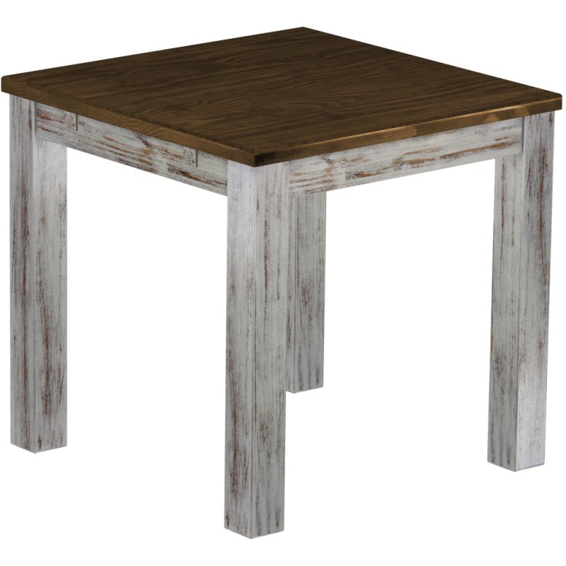 Esstisch 80x80 Rio Classico Shabby Platte Eiche massiver Pinien Holztisch - vorgerichtet für Ansteckplatten - Tisch ausziehbar