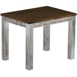 Esstisch 100x73 Rio Classico Shabby Platte Eiche massiver Pinien Holztisch - vorgerichtet für Ansteckplatten - Tisch ausziehbar