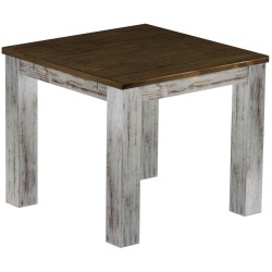 Esstisch 90x90 Rio Classico Shabby Platte Eiche massiver Pinien Holztisch - vorgerichtet für Ansteckplatten - Tisch ausziehbar