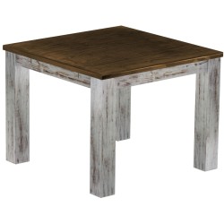 Esstisch 100x100 Rio Classico Shabby Platte Eiche massiver Pinien Holztisch - vorgerichtet für Ansteckplatten - Tisch ausziehbar
