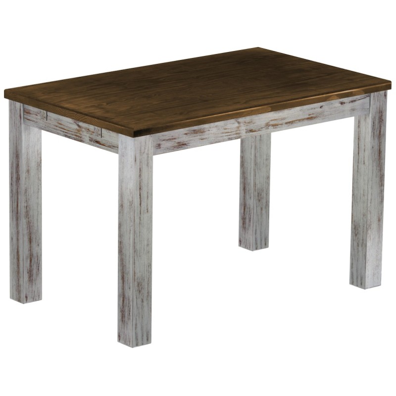 Esstisch 120x73 Rio Classico Shabby Platte Eiche massiver Pinien Holztisch - vorgerichtet für Ansteckplatten - Tisch ausziehbar
