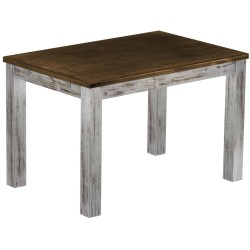 Esstisch 120x80 Rio Classico Shabby Platte Eiche massiver Pinien Holztisch - vorgerichtet für Ansteckplatten - Tisch ausziehbar