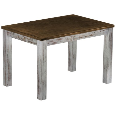 Esstisch 120x80 Rio Classico Shabby Platte Eiche massiver Pinien Holztisch - vorgerichtet für Ansteckplatten - Tisch ausziehbar