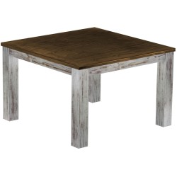 Esstisch 120x120 Rio Classico Shabby Platte Eiche massiver Pinien Holztisch - vorgerichtet für Ansteckplatten - Tisch ausziehbar