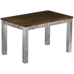Esstisch 130x80 Rio Classico Shabby Platte Eiche massiver Pinien Holztisch - vorgerichtet für Ansteckplatten - Tisch ausziehbar