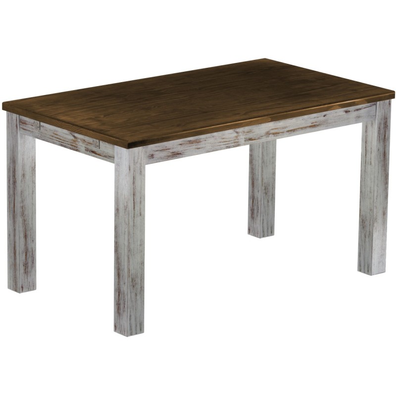 Esstisch 140x80 Rio Classico Shabby Platte Eiche massiver Pinien Holztisch - vorgerichtet für Ansteckplatten - Tisch ausziehbar