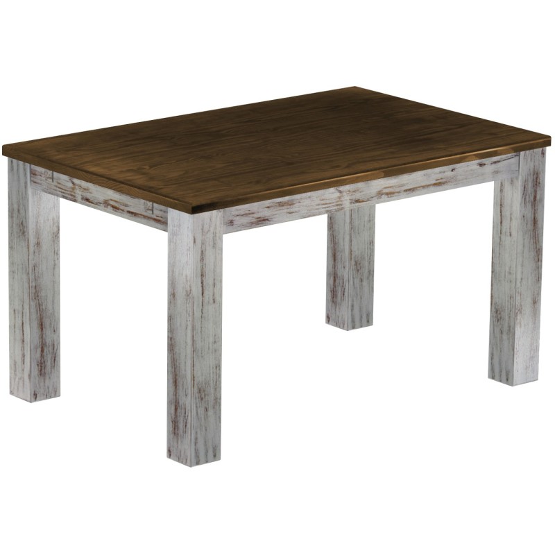 Esstisch 140x90 Rio Classico Shabby Platte Eiche massiver Pinien Holztisch - vorgerichtet für Ansteckplatten - Tisch ausziehbar