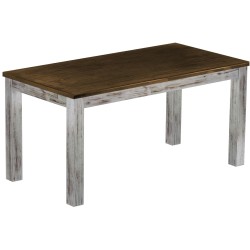 Esstisch 160x80 Rio Classico Shabby Platte Eiche massiver Pinien Holztisch - vorgerichtet für Ansteckplatten - Tisch ausziehbar