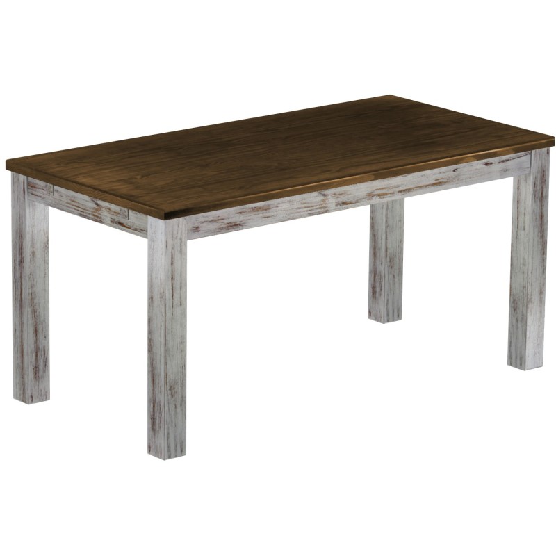 Esstisch 160x80 Rio Classico Shabby Platte Eiche massiver Pinien Holztisch - vorgerichtet für Ansteckplatten - Tisch ausziehbar