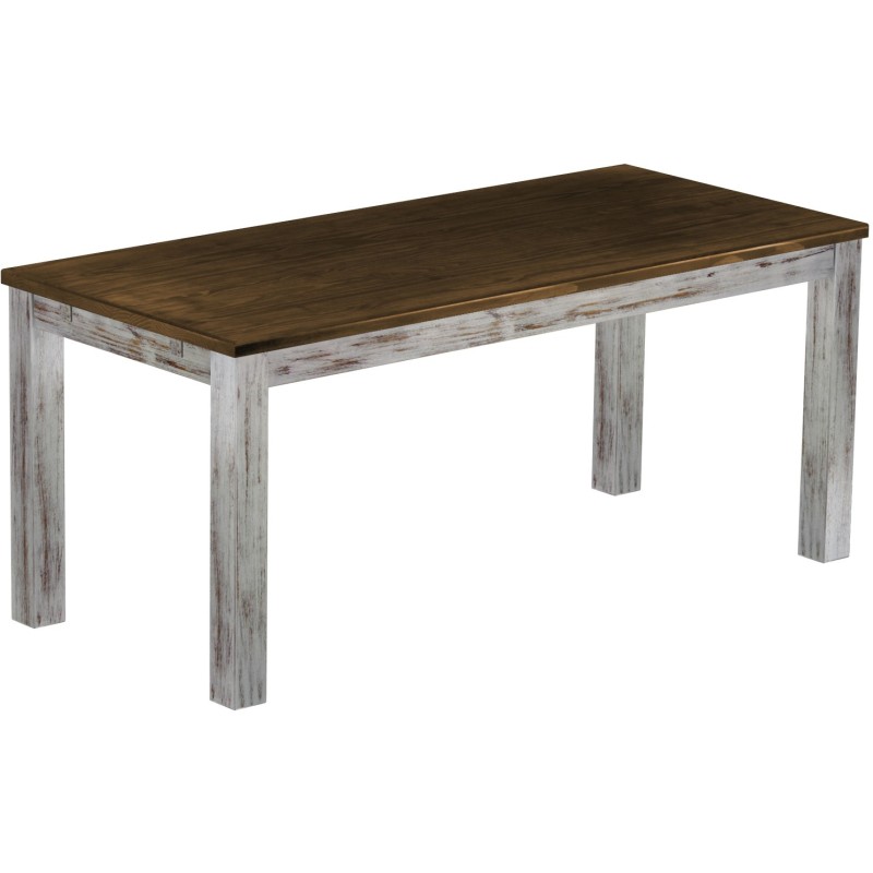 Esstisch 180x80 Rio Classico Shabby Platte Eiche massiver Pinien Holztisch - vorgerichtet für Ansteckplatten - Tisch ausziehbar