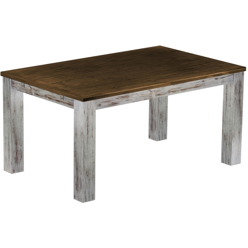 Esstisch 160x100 Rio Classico Shabby Platte Eiche massiver Pinien Holztisch - vorgerichtet für Ansteckplatten - Tisch ausziehbar