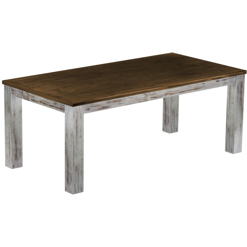 Esstisch 200x100 Rio Classico Shabby Platte Eiche massiver Pinien Holztisch - vorgerichtet für Ansteckplatten - Tisch ausziehbar