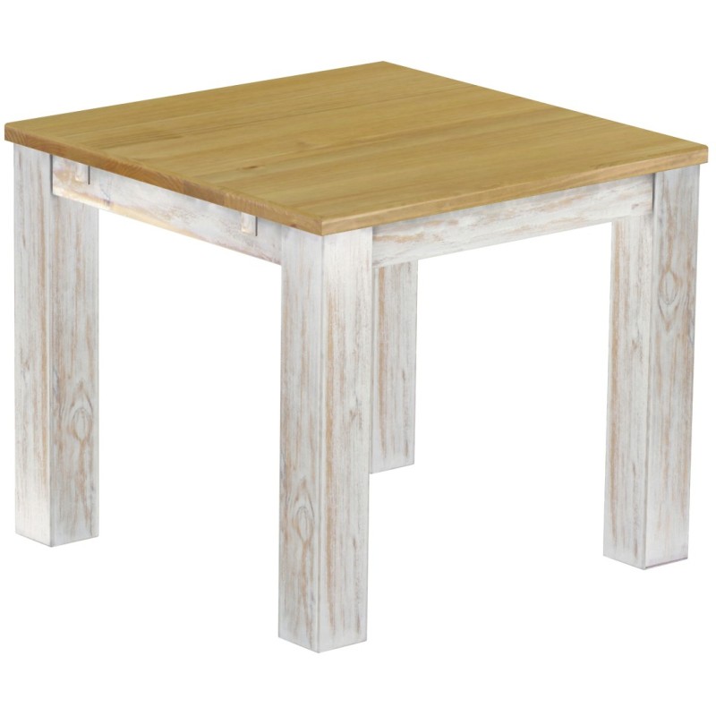Esstisch 90x90 Rio Classico Shabby Platte Brasil massiver Pinien Holztisch - vorgerichtet für Ansteckplatten - Tisch ausziehbar