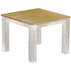 Esstisch 100x100 Rio Classico Shabby Platte Brasil massiver Pinien Holztisch - vorgerichtet für Ansteckplatten - Tisch ausziehba