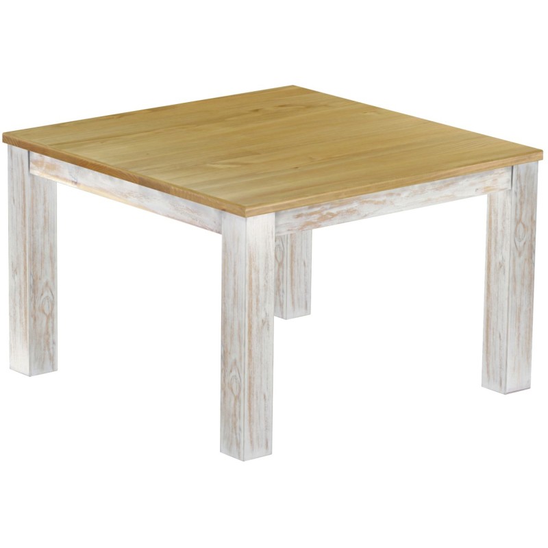 Esstisch 120x120 Rio Classico Shabby Platte Brasil massiver Pinien Holztisch - vorgerichtet für Ansteckplatten - Tisch ausziehba