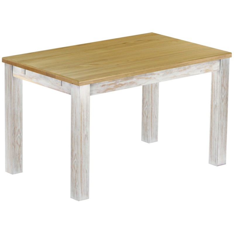 Esstisch 130x80 Rio Classico Shabby Platte Brasil massiver Pinien Holztisch - vorgerichtet für Ansteckplatten - Tisch ausziehbar