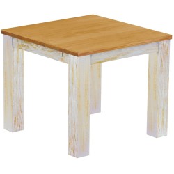 Esstisch 90x90 Rio Classico Shabby Platte Honig massiver Pinien Holztisch - vorgerichtet für Ansteckplatten - Tisch ausziehbar