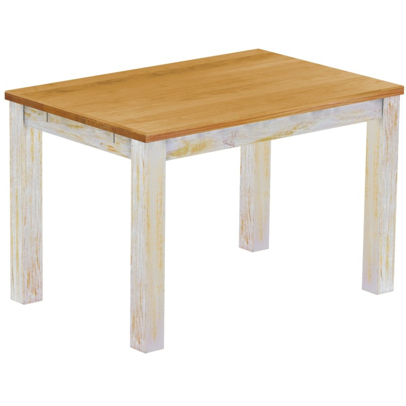 Esstisch 120x80 Rio Classico Shabby Platte Honig massiver Pinien Holztisch - vorgerichtet für Ansteckplatten - Tisch ausziehbar