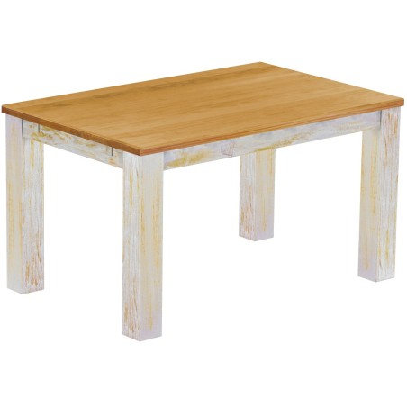 Esstisch 140x90 Rio Classico Shabby Platte Honig massiver Pinien Holztisch - vorgerichtet für Ansteckplatten - Tisch ausziehbar
