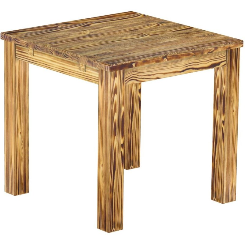Esstisch 80x80 Rio Classico Pinie geflammt massiver Pinien Holztisch - vorgerichtet für Ansteckplatten - Tisch ausziehbar
