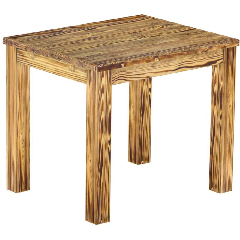 Esstisch 90x73 Rio Classico Pinie geflammt massiver Pinien Holztisch - vorgerichtet für Ansteckplatten - Tisch ausziehbar