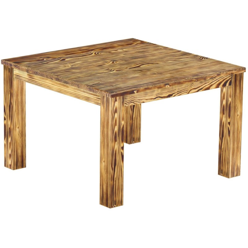 Esstisch 120x120 Rio Classico Pinie geflammt massiver Pinien Holztisch - vorgerichtet für Ansteckplatten - Tisch ausziehbar