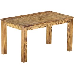 Esstisch 140x80 Rio Classico Pinie geflammt massiver Pinien Holztisch - vorgerichtet für Ansteckplatten - Tisch ausziehbar