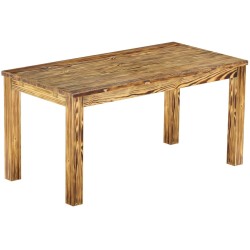 Esstisch 160x80 Rio Classico Pinie geflammt massiver Pinien Holztisch - vorgerichtet für Ansteckplatten - Tisch ausziehbar