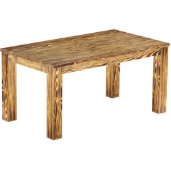 Esstisch 160x90 Rio Classico Pinie geflammt massiver Pinien Holztisch - vorgerichtet für Ansteckplatten - Tisch ausziehbar