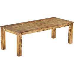 Esstisch 240x100 Rio Classico Pinie geflammt massiver Pinien Holztisch - vorgerichtet für Ansteckplatten - Tisch ausziehbar