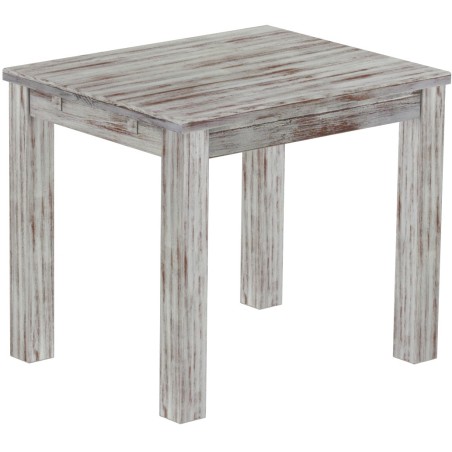 Esstisch 90x73 Rio Classico Shabby Nussbaum massiver Pinien Holztisch - vorgerichtet für Ansteckplatten - Tisch ausziehbar