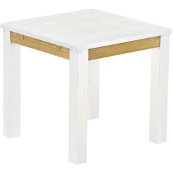 Esstisch 80x80 Rio Classico Snow Brasil massiver Pinien Holztisch - vorgerichtet für Ansteckplatten - Tisch ausziehbar