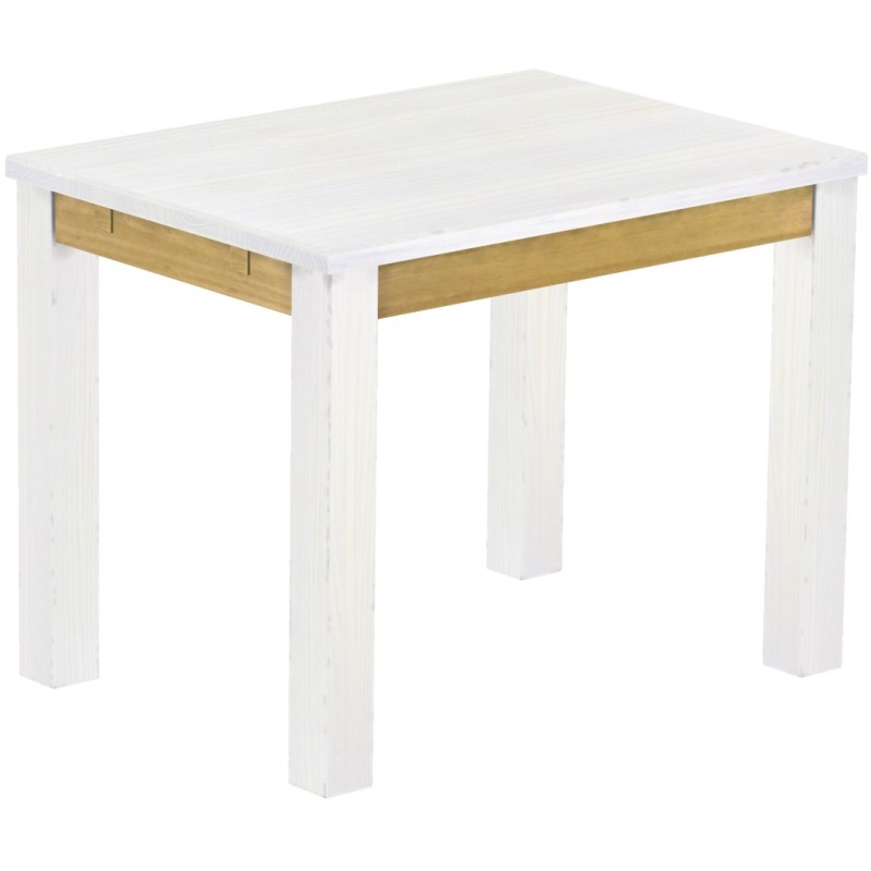 Esstisch 100x73 Rio Classico Snow Brasil massiver Pinien Holztisch - vorgerichtet für Ansteckplatten - Tisch ausziehbar