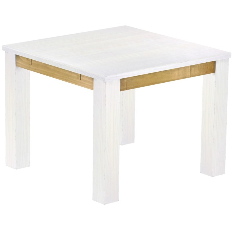 Esstisch 100x100 Rio Classico Snow Brasil massiver Pinien Holztisch - vorgerichtet für Ansteckplatten - Tisch ausziehbar
