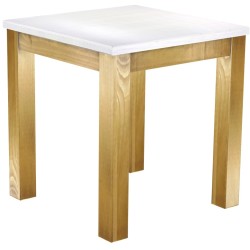 Esstisch 73x73 Rio Classico Brasil Platte weiss massiver Pinien Holztisch - vorgerichtet für Ansteckplatten - Tisch ausziehbar
