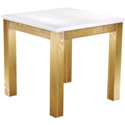 Esstisch 80x80 Rio Classico Brasil Platte weiss massiver Pinien Holztisch - vorgerichtet für Ansteckplatten - Tisch ausziehbar