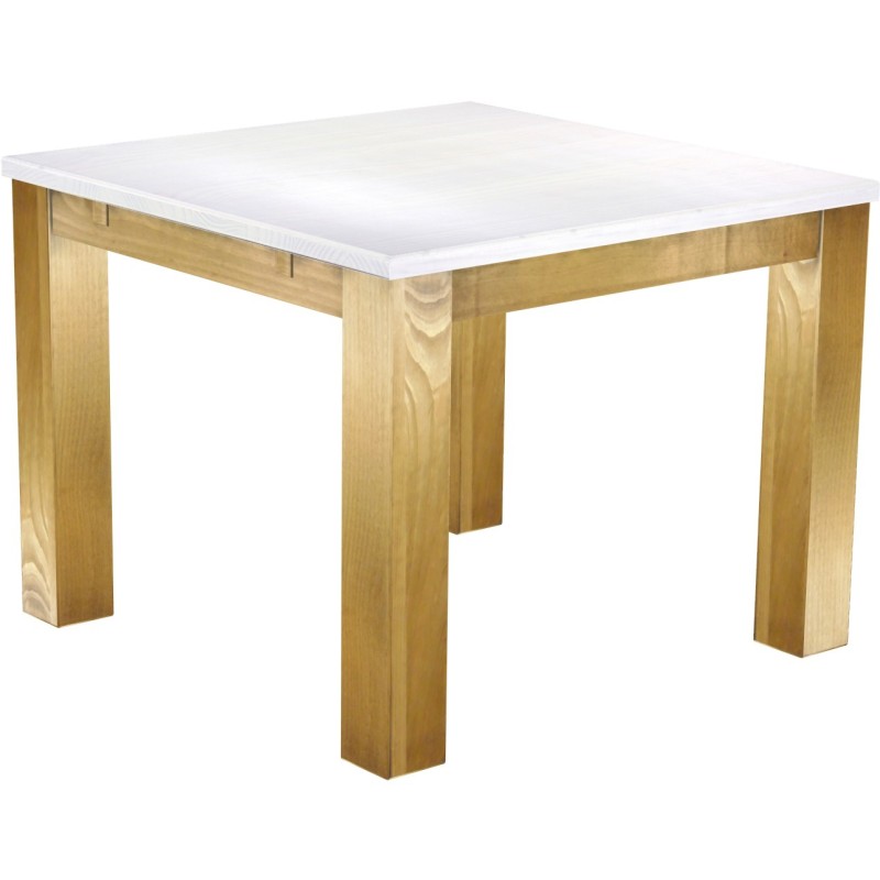 Esstisch 100x100 Rio Classico Brasil Platte weiss massiver Pinien Holztisch - vorgerichtet für Ansteckplatten - Tisch ausziehbar