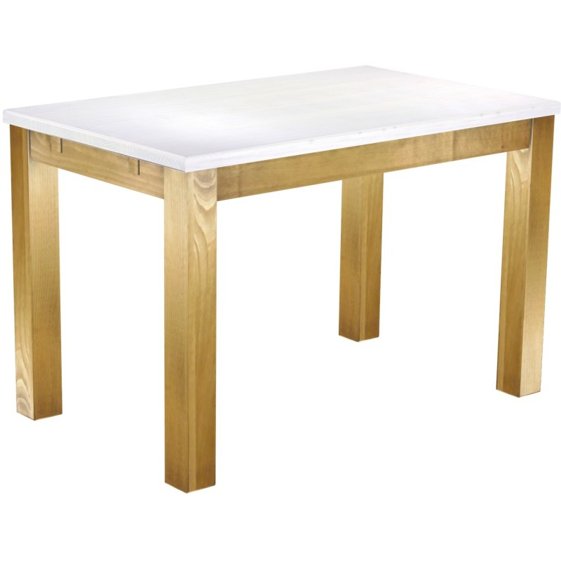 Esstisch 120x73 Rio Classico Brasil Platte weiss massiver Pinien Holztisch - vorgerichtet für Ansteckplatten - Tisch ausziehbar
