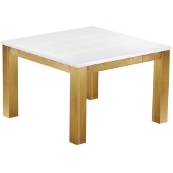 Esstisch 120x120 Rio Classico Brasil Platte weiss massiver Pinien Holztisch - vorgerichtet für Ansteckplatten - Tisch ausziehbar