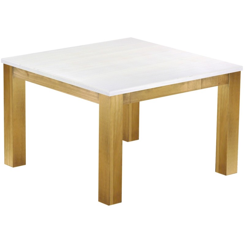 Esstisch 120x120 Rio Classico Brasil Platte weiss massiver Pinien Holztisch - vorgerichtet für Ansteckplatten - Tisch ausziehbar